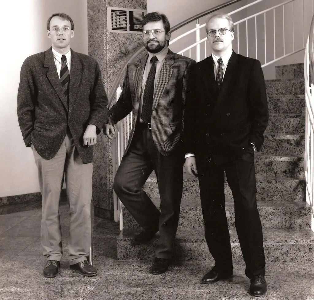 Die Firmengründer von LIS Wagner & Partner im Jahr 1980: (v. l.) V. von Lojewski, H. Wagner, V. Lückemeier. (Foto: LIS / HJS MEDIA WORLD archive)