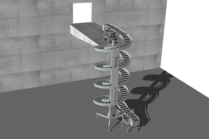 Ferag - Zur Überwindung von Höhenunterschieden von bis zu 12 Metern. Sowohl in bestehende als auch in neue Anlagen integrierbar oder Standalone. (Grafik: Ferag / HJS MEDIA WORLD archive)