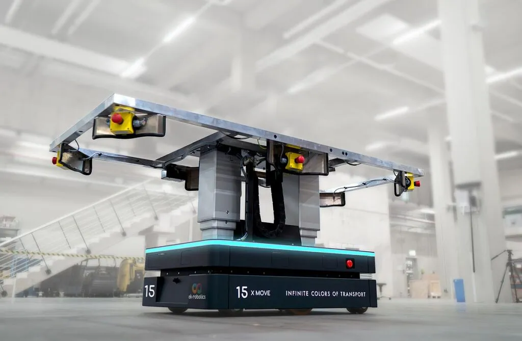 EK Robotics auf der LogiMAT 2025 – Gezeigt werden maßgeschneiderte sowie standardisierte Transportroboter mit kundenspezifischen Lastaufnahmemitteln. (Foto: ek robotics / HJS MEDIA WORLD archive)