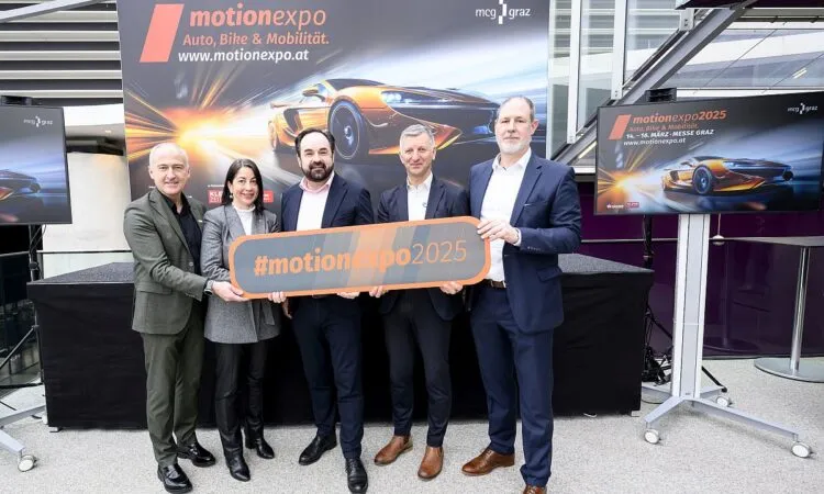 motionexpo01: motionexpo2025 – Die Mobilitätsplattform für B2C und B2B hat sich zu einem Publikumsmagneten in Graz entwickelt; v.l. Mayer, Taferner-Bauer, Egger, Sechser, Monsberger (Foto: Christof Hütter / HJS MEDIA WORLD archive)